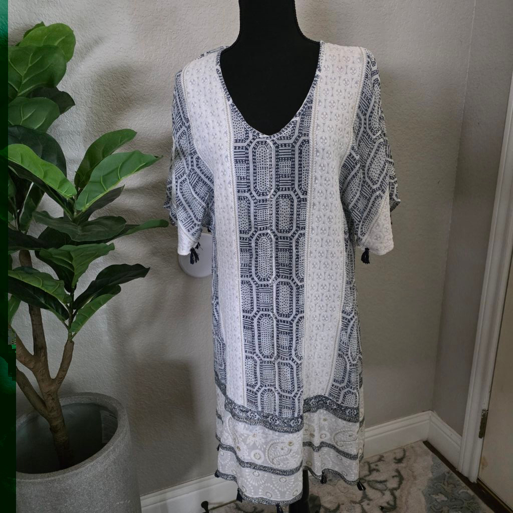 Women's LulaSoul Tunic Top Size S White Blue